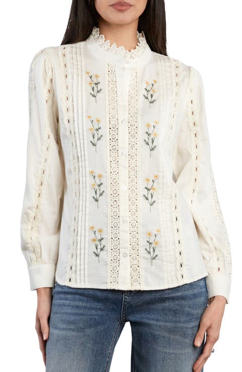 Embroidered Lace Pintuck Shirt