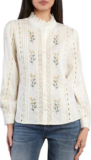 Billy T Embroidered Lace Pintuck Shirt