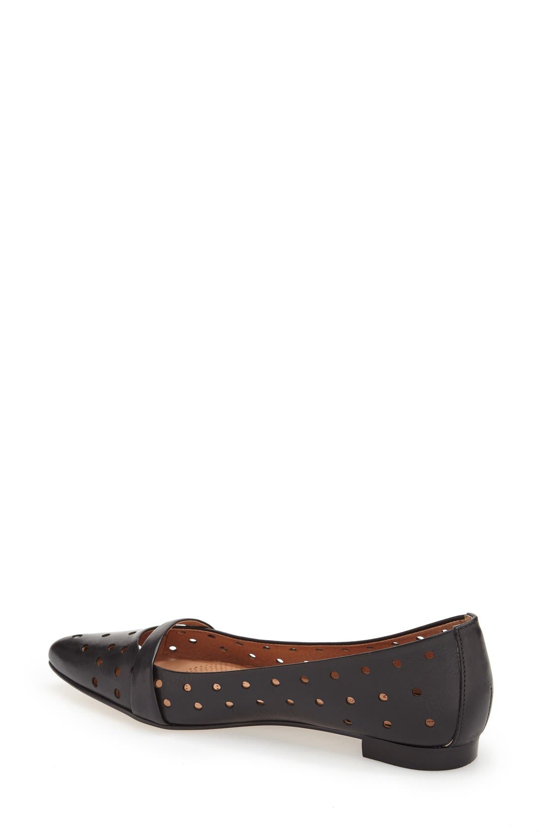 'Gabby' Perforated Pointy Toe Flat, Alternate, color, BLACK