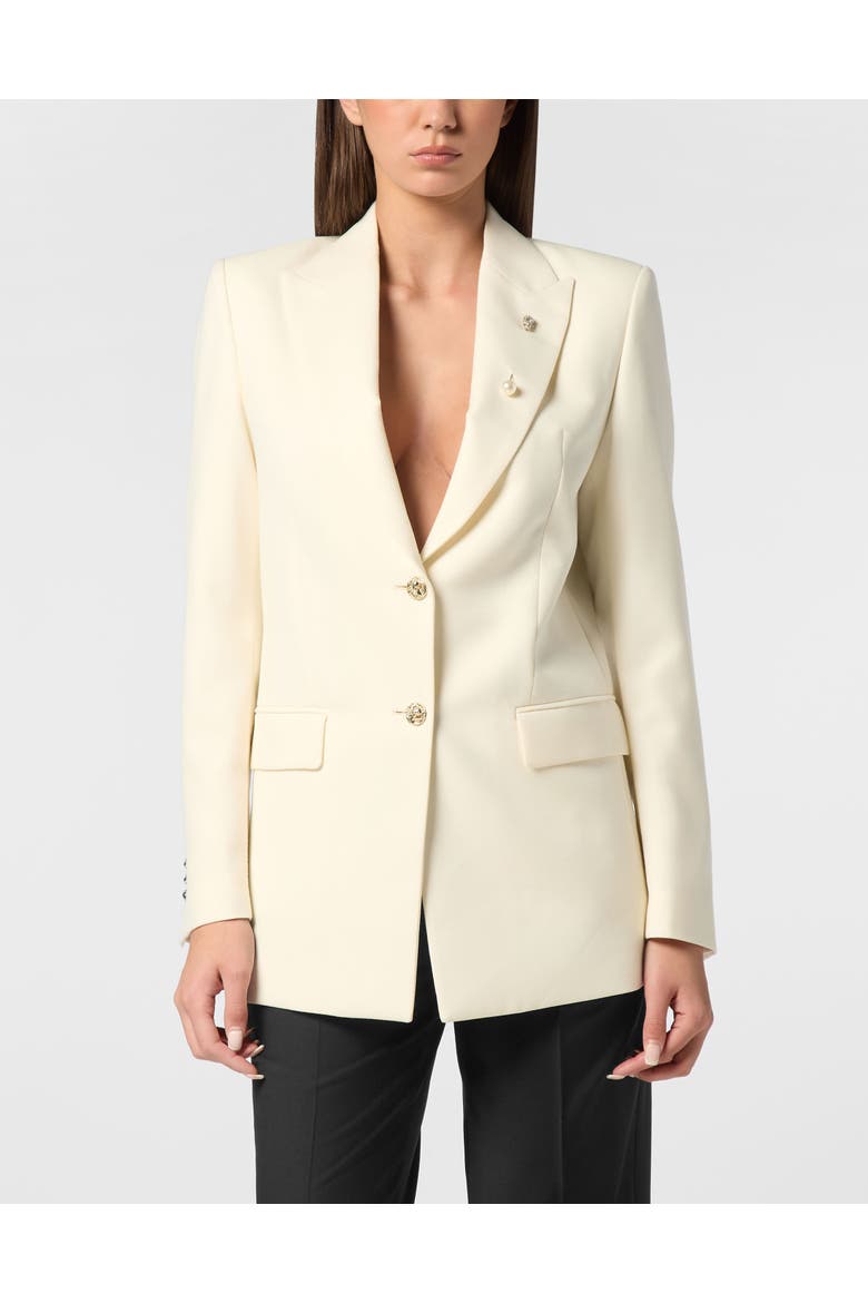 Racing Blazer Boyfriend Fit Women, Main, color, white