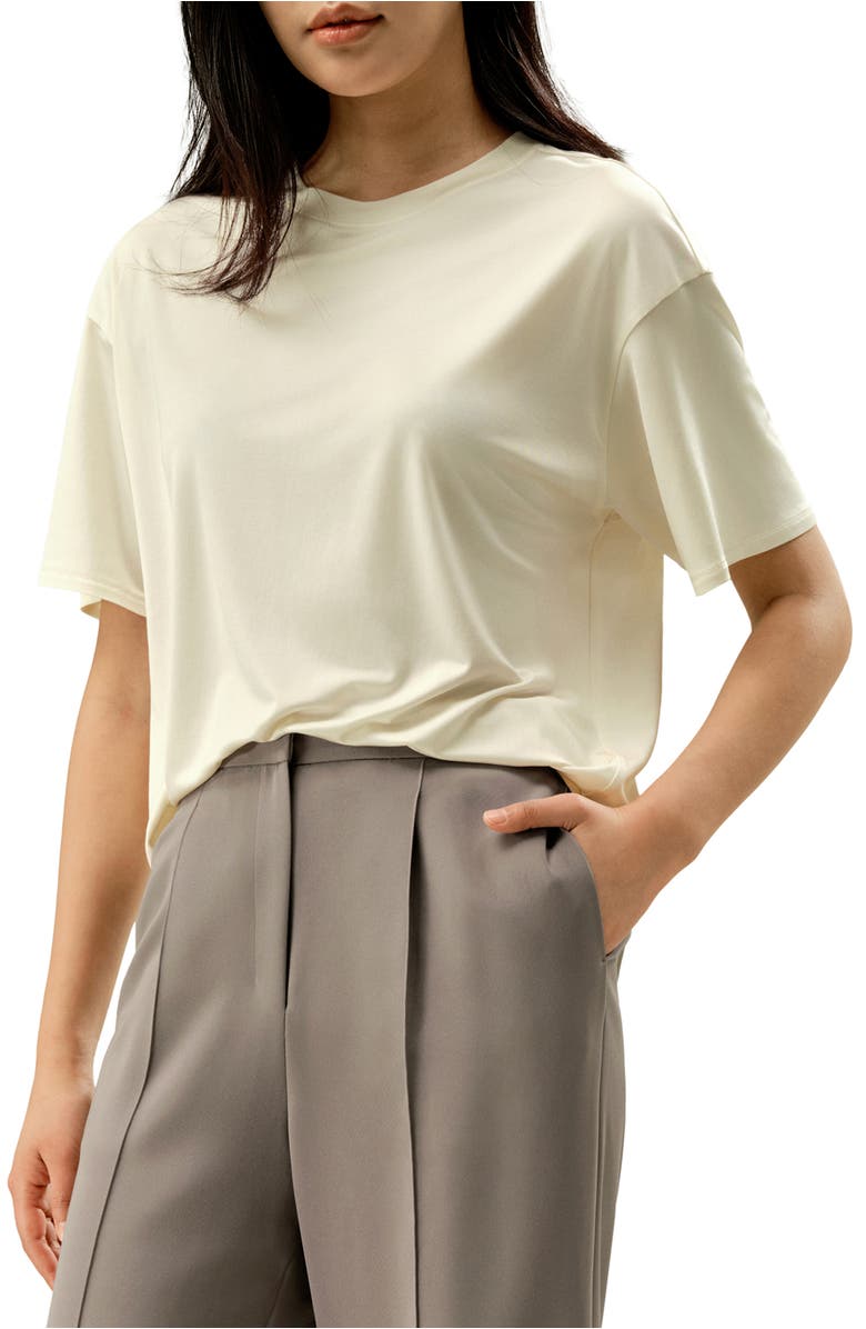 Lilysilk Oversized Silk Jersey Tee, Main, color, Lily White