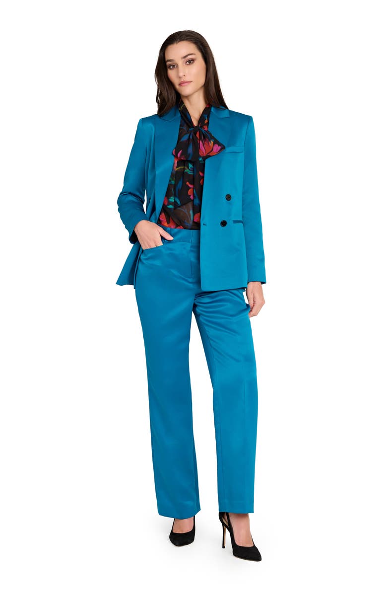 Tahari ASL Bird Eye Wide Leg Satin Pants, Alternate, color, Ocean Teal