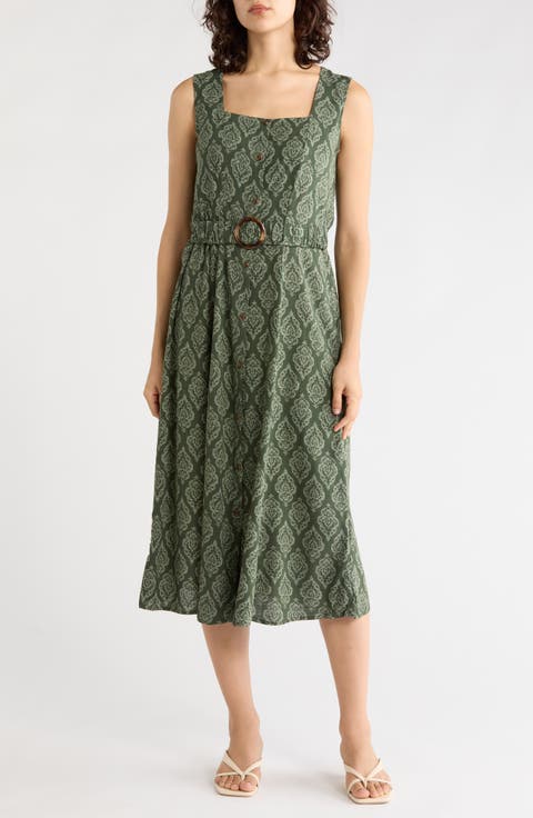 Square Neck Sleeveless Cotton Midi Dress