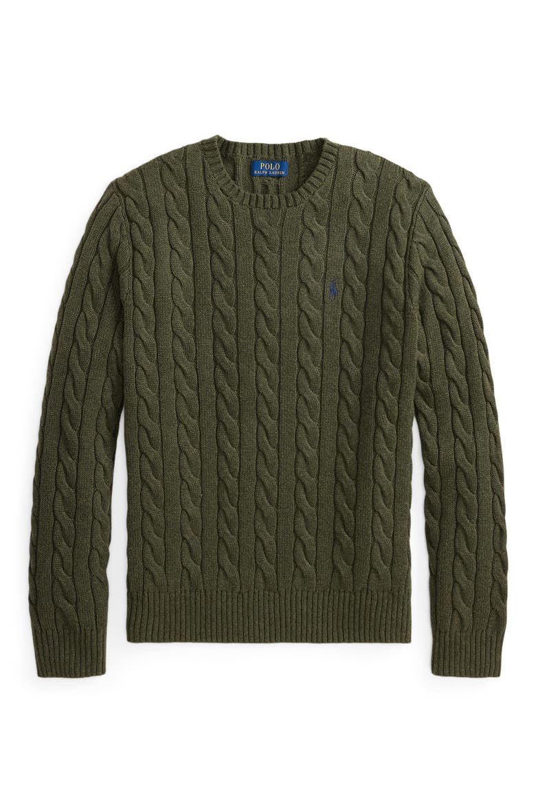 Cable Stitch Cotton Crewneck Sweater, Alternate, color, OLVHTHR