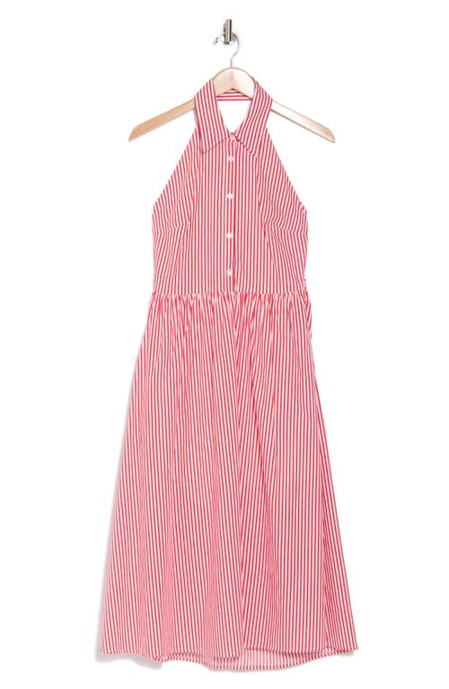 Lush Halter Midi A-line Dress In Red Stripe