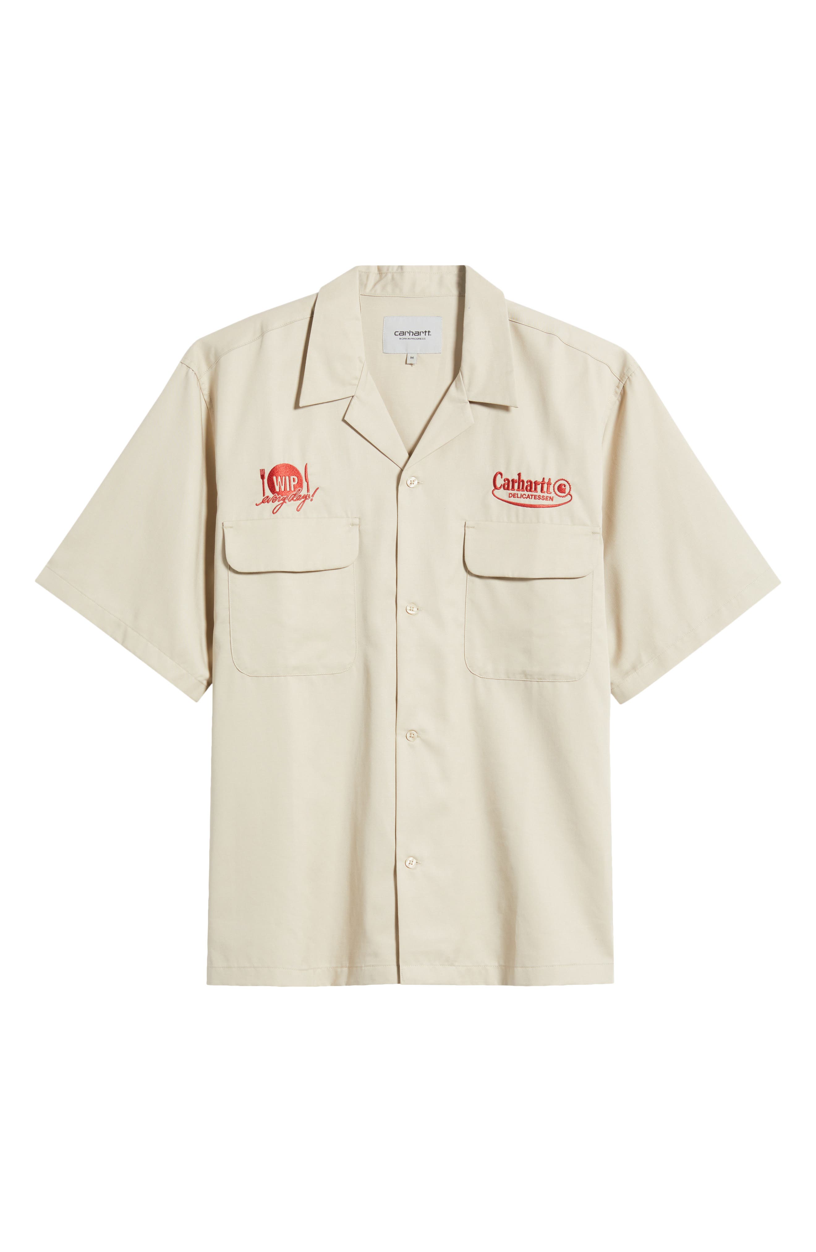 CARHARTT CARHARTT WORK IN PROGRESS DELI EMBROIDERED SHORT SLEEVE COTTON BUTTON-UP SHIRT