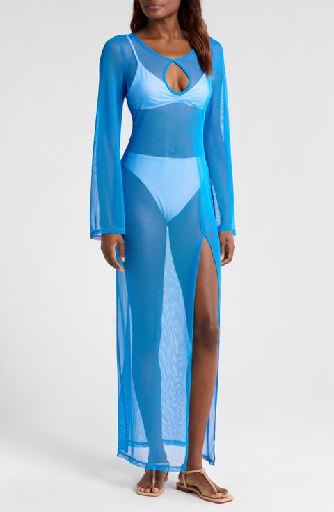 Maebry Sheer Long Sleeve Cover-Up Maxi Dress