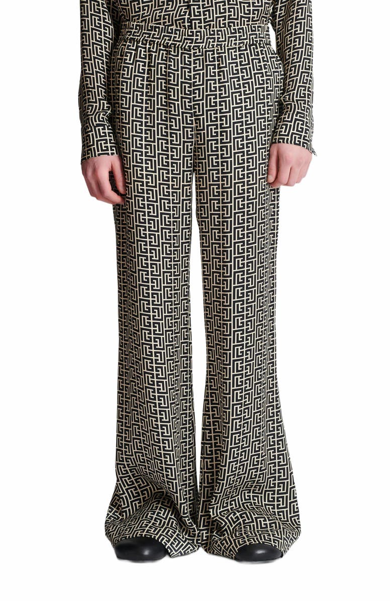 Balmain Monogrammed Flowing Trousers, Alternate, color, Black
