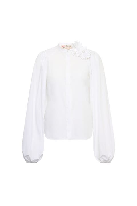 Cotton Poplin Blouse With Flower Pin