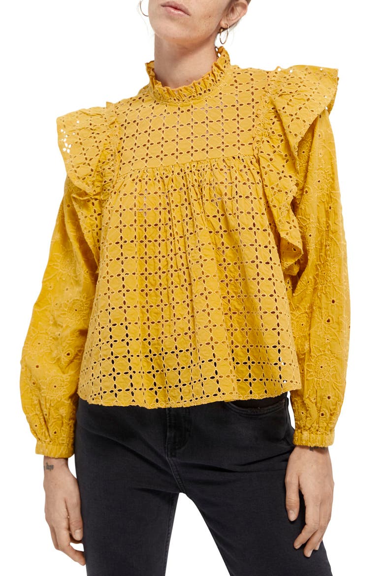 Eyelet Top, Main, color, GOLDEN YELLOW