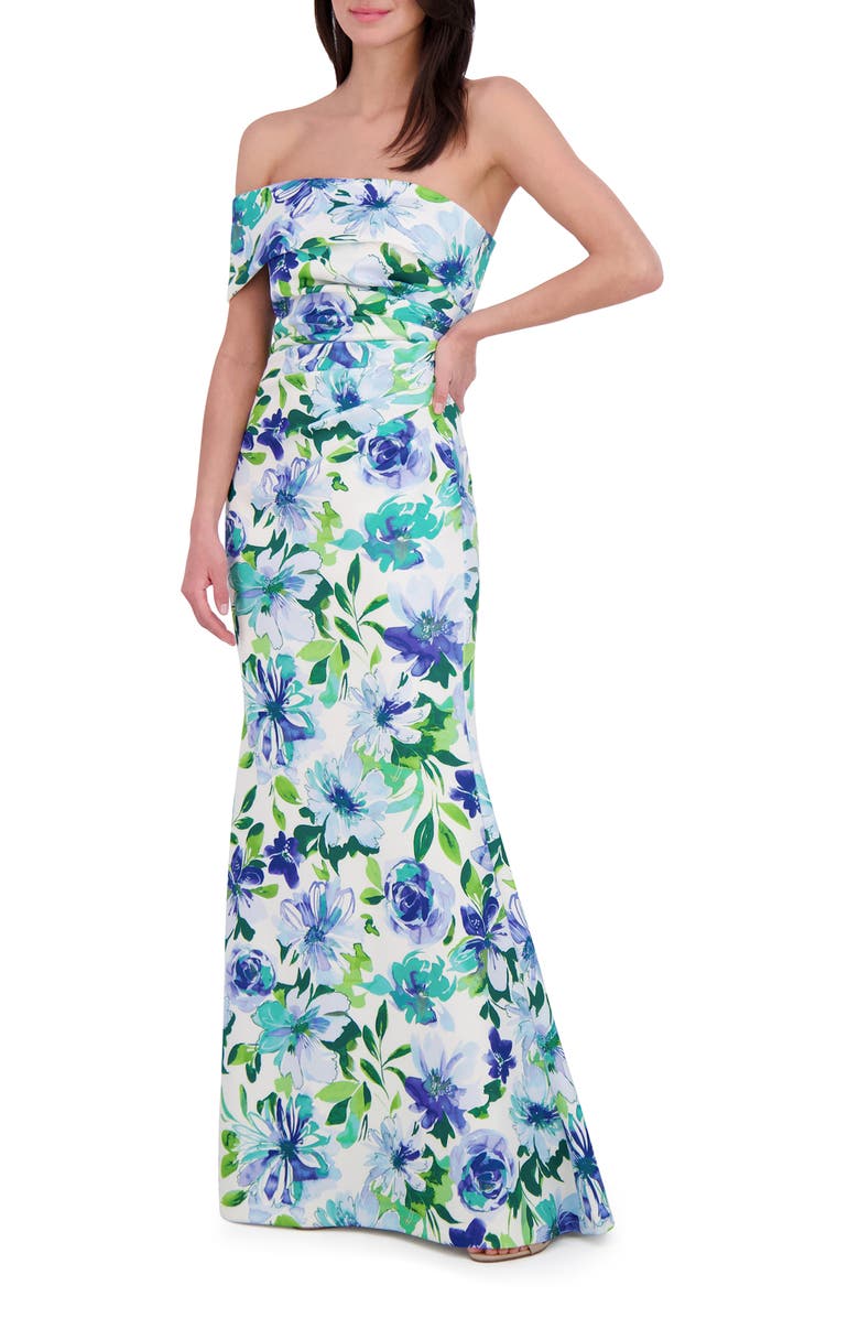 Eliza J Floral One Shoulder Trumpet Gown, Alternate, color, 