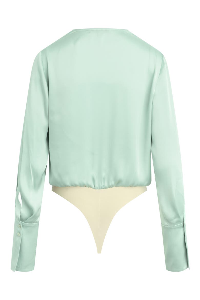 Surplice Long Sleeve Satin Bodysuit, Alternate, color, LIGHT SAGE