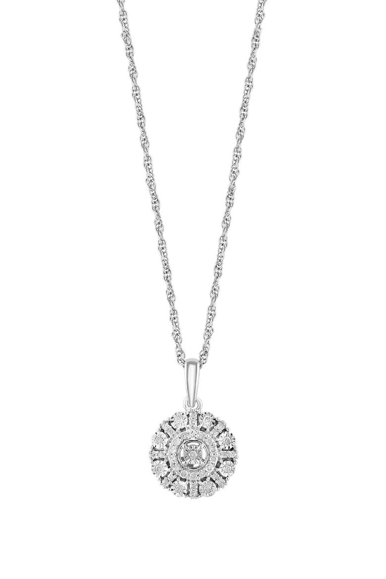 Sterling Silver Diamond Disc Pendant Necklace, Main, color, WHITE/ SILVER