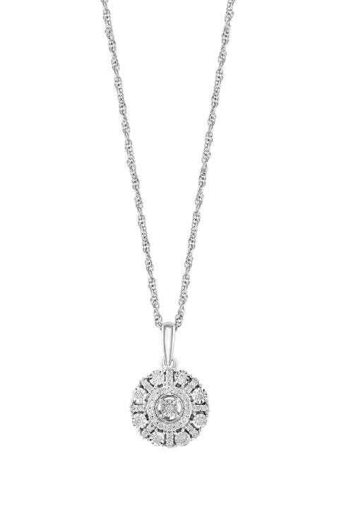 Sterling Silver Diamond Disc Pendant Necklace