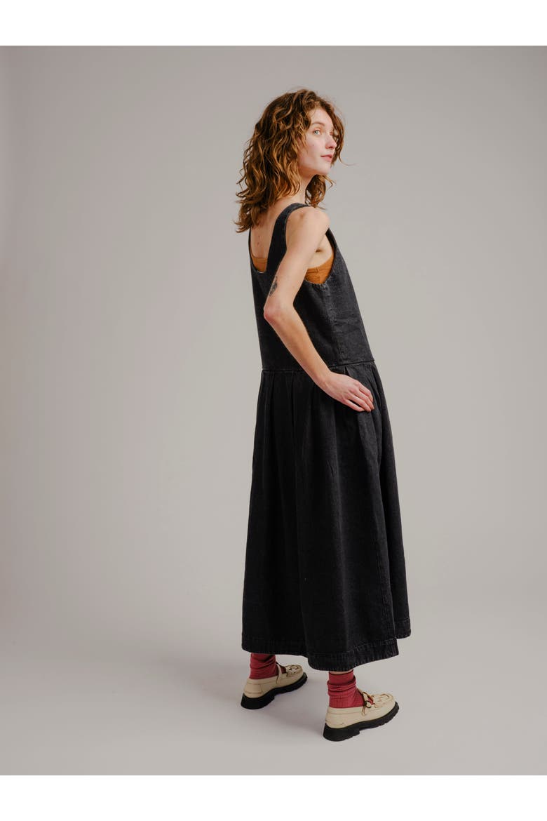Edie Pleated Denim Maxi Dress, Alternate, color, Black Denim
