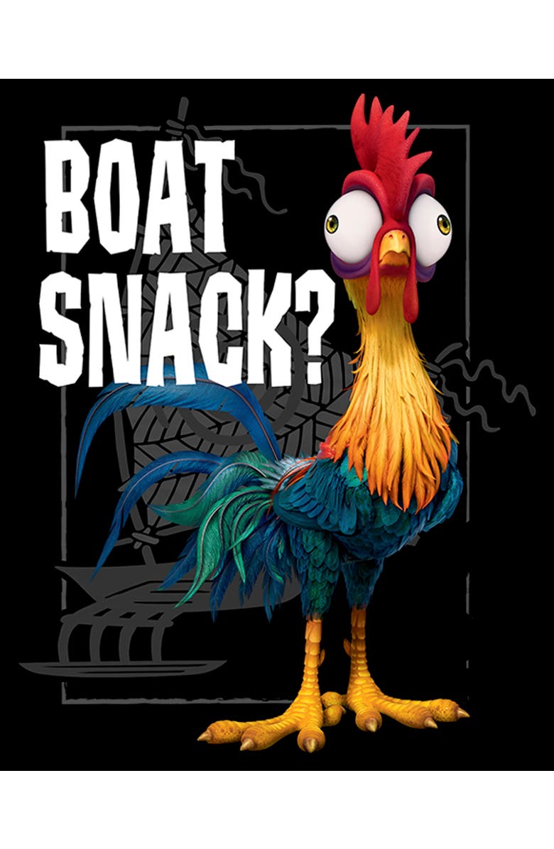 Moana Men's Moana Hei Hei Boat Snack  Graphic T-Shirt, Alternate, color, Black