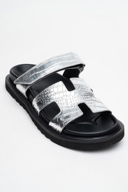 Forever & Always Shoes Loana Leather Slide Sandal In Silver