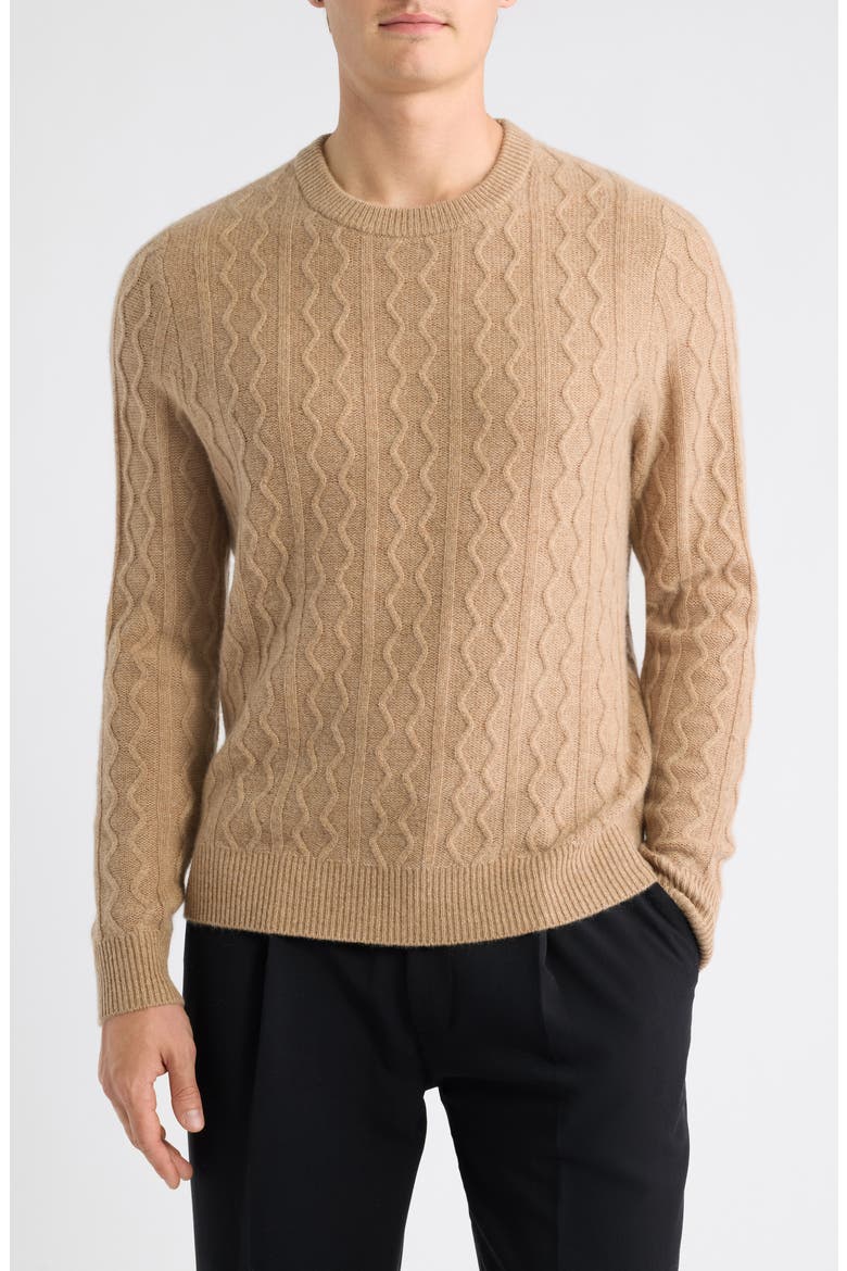 Cable Knit Cashmere Crewneck Sweater, Main, color, TAN GAZELLE HEATHER