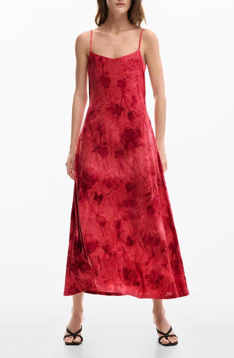 Desigual Printed Midi Slipdress, Main, color, Red