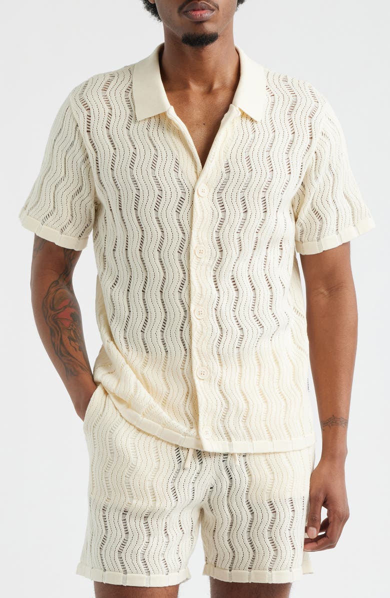 MAVRANS Oceanside Knit Button-Up Shirt, Main, color, Beige