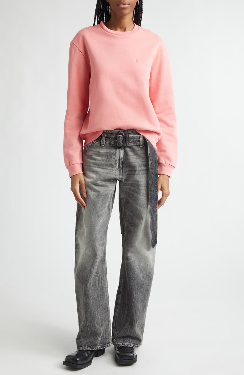 Acne Studios Embroidered Face Patch Fleece Sweatshirt, Alternate, color, Tango Pink