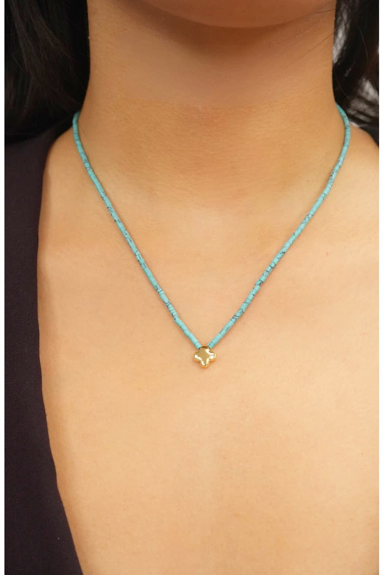 Puffy Turquoise Beaded Pendant Necklace, Alternate, color, GOLD