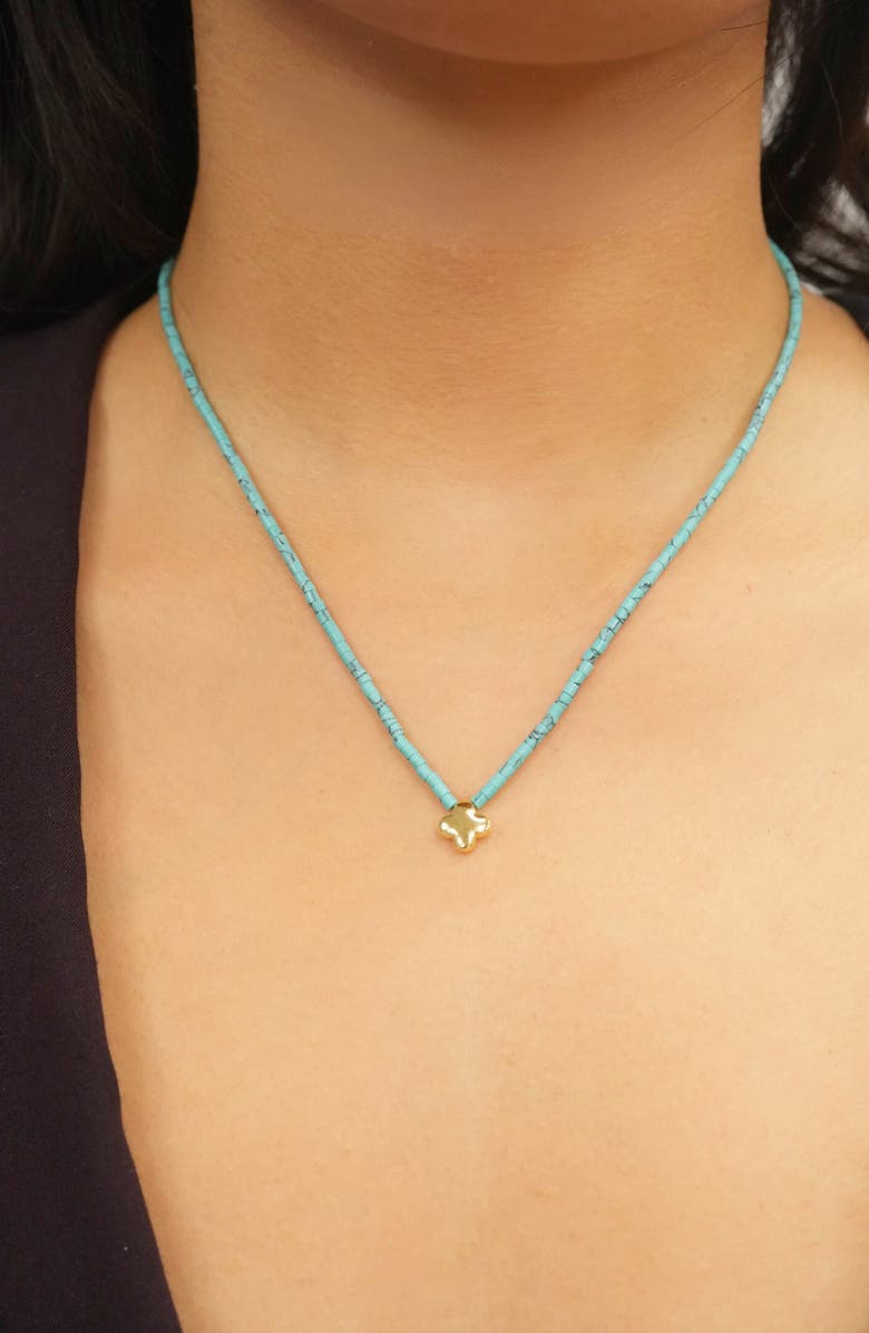 Argento Vivo Sterling Silver Puffy Turquoise Beaded Pendant Necklace, Alternate, color, Gold