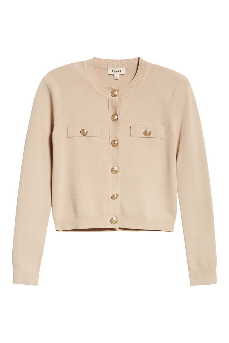 Toulouse Crewneck Cardigan, Alternate, color, ALMOND