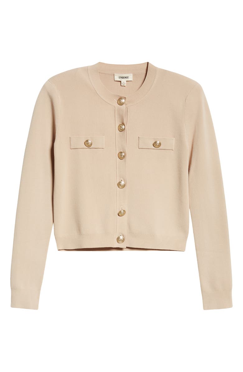 L'AGENCE Toulouse Crewneck Cardigan, Alternate, color, Almond