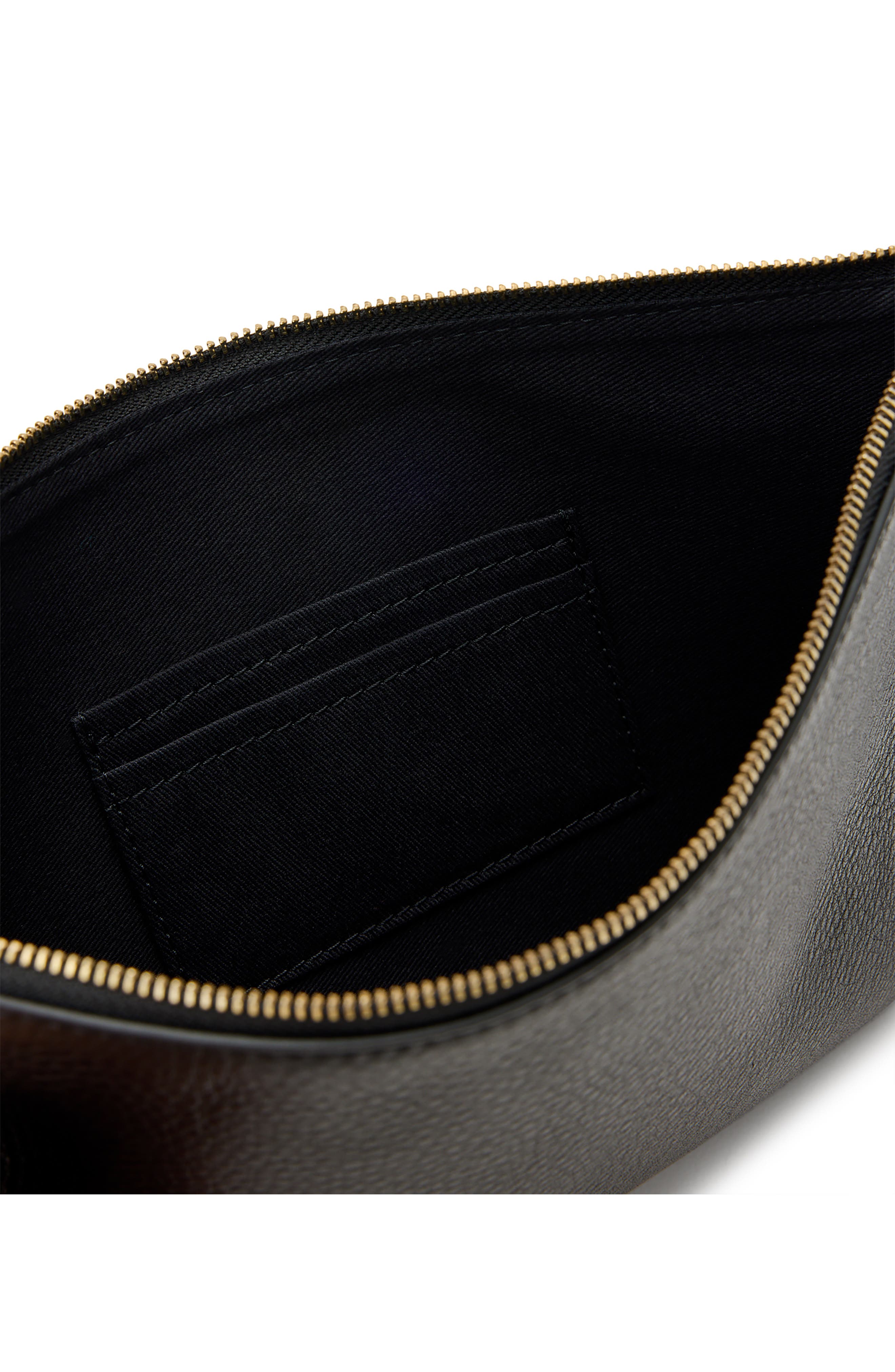 AllSaints Joshi Large Leather Wristlet Clutch, Alternate, color, Black