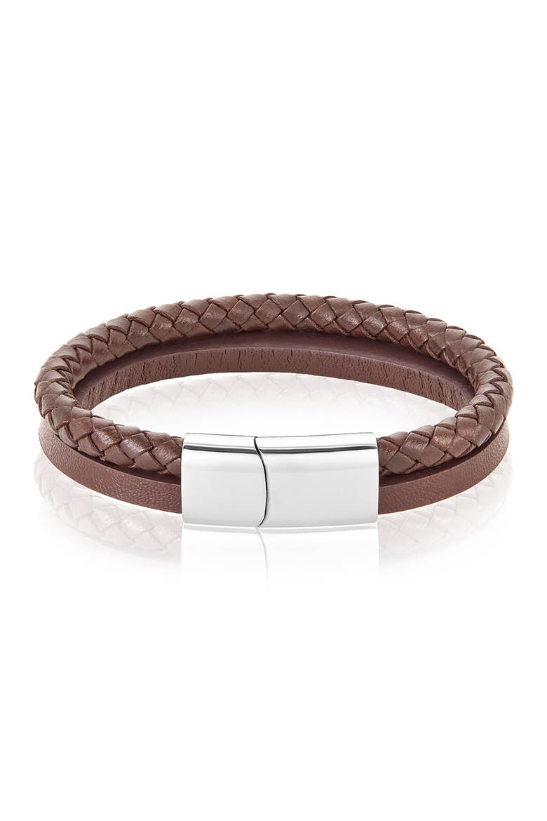 Leather Braided Combo Bracelet, Main, color, SILVER