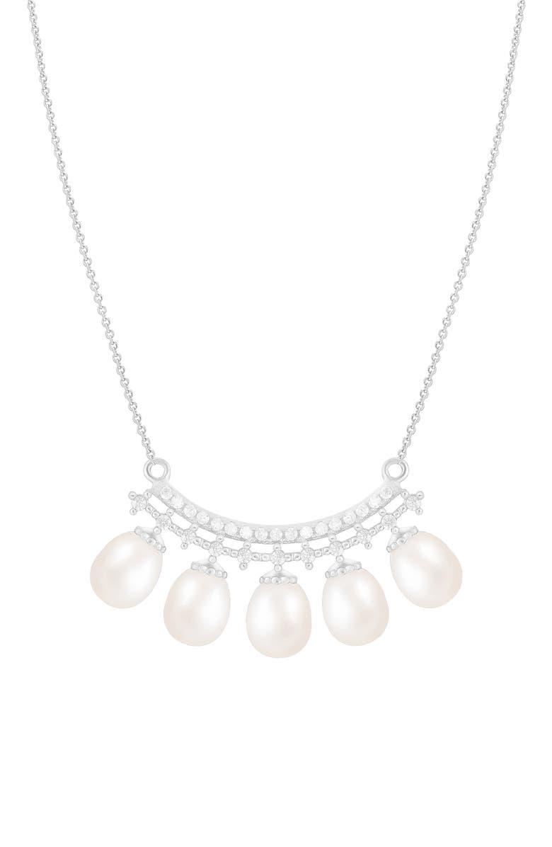 SPLENDID PEARLS 7-8mm Cultured Pearl & CZ Pavé Necklace, Main, color,