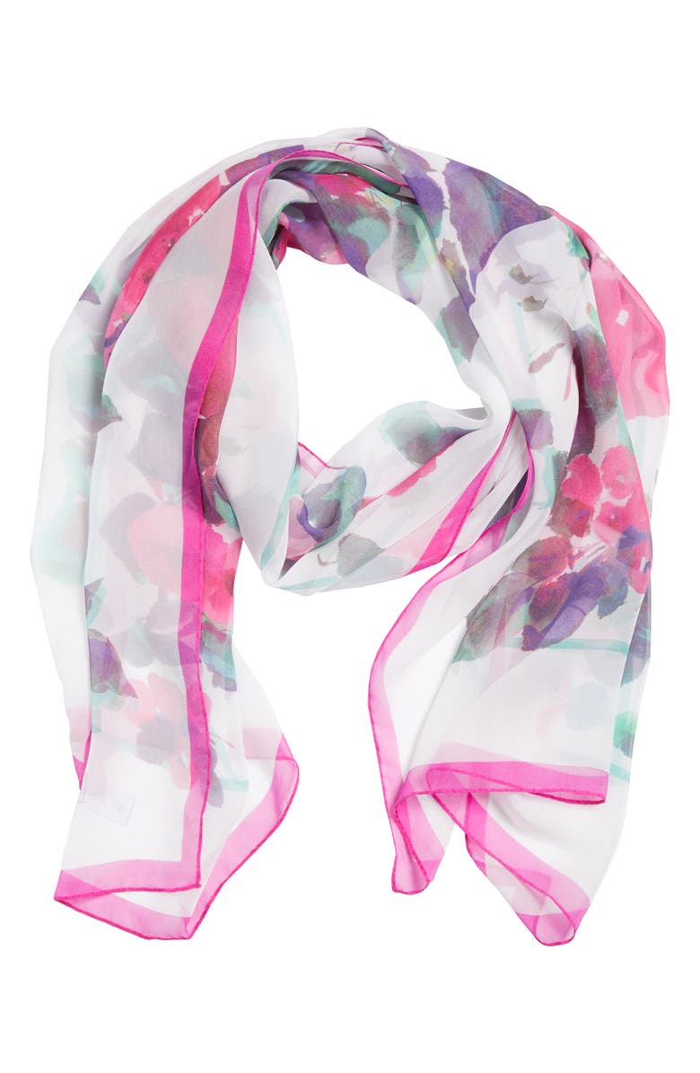 St. John Collection Blossom Print Silk Georgette Scarf, Alternate, color,