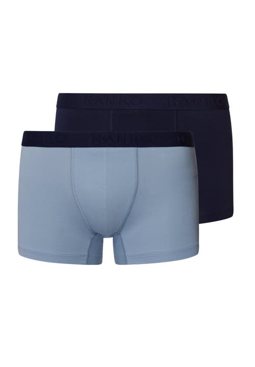 Hanro Cotton Essentials 2-pack Cotton Boxer Briefs With Covered Waistband In Blue