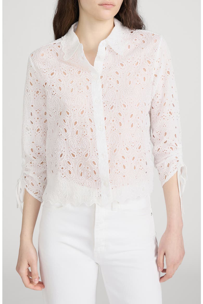 Sheer Paisley Eyelet Button-Up Shirt, Main, color, WHITE
