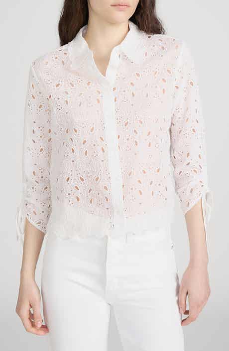 Sheer Paisley Eyelet Button-Up Shirt