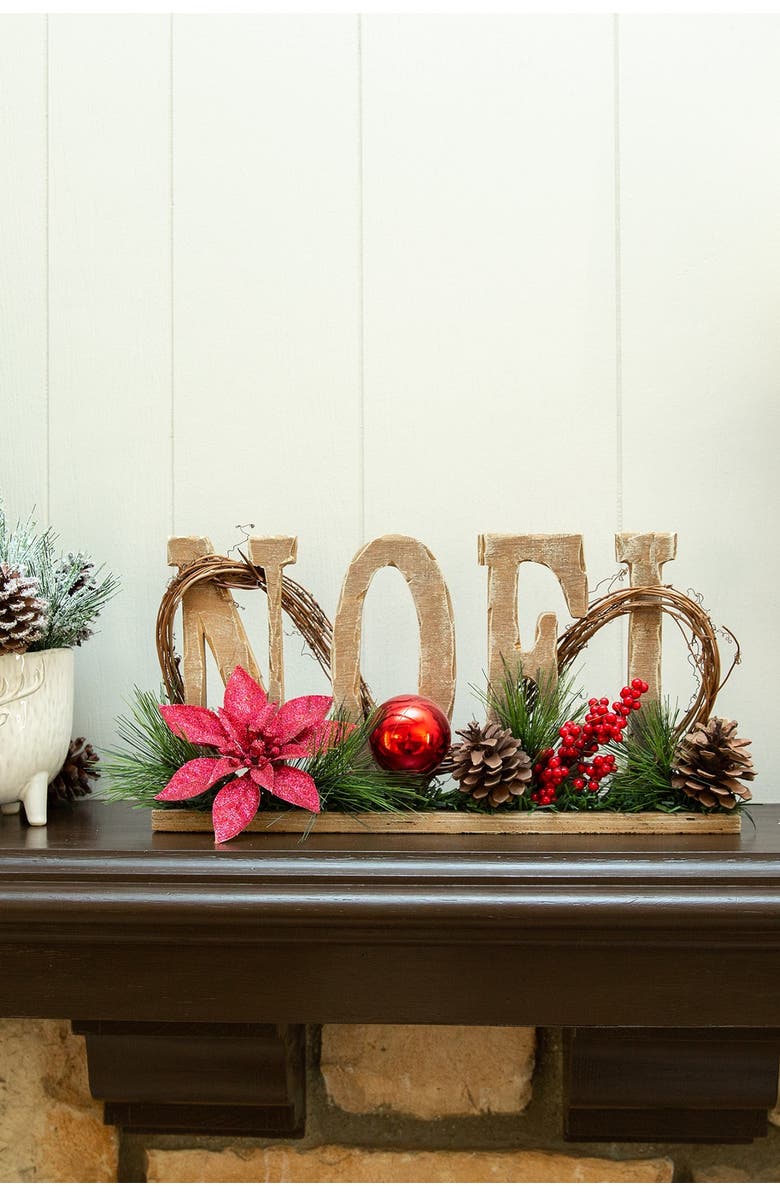 FLORA BUNDA 17" Wood Noel Floral Sign, Alternate, color, Natural