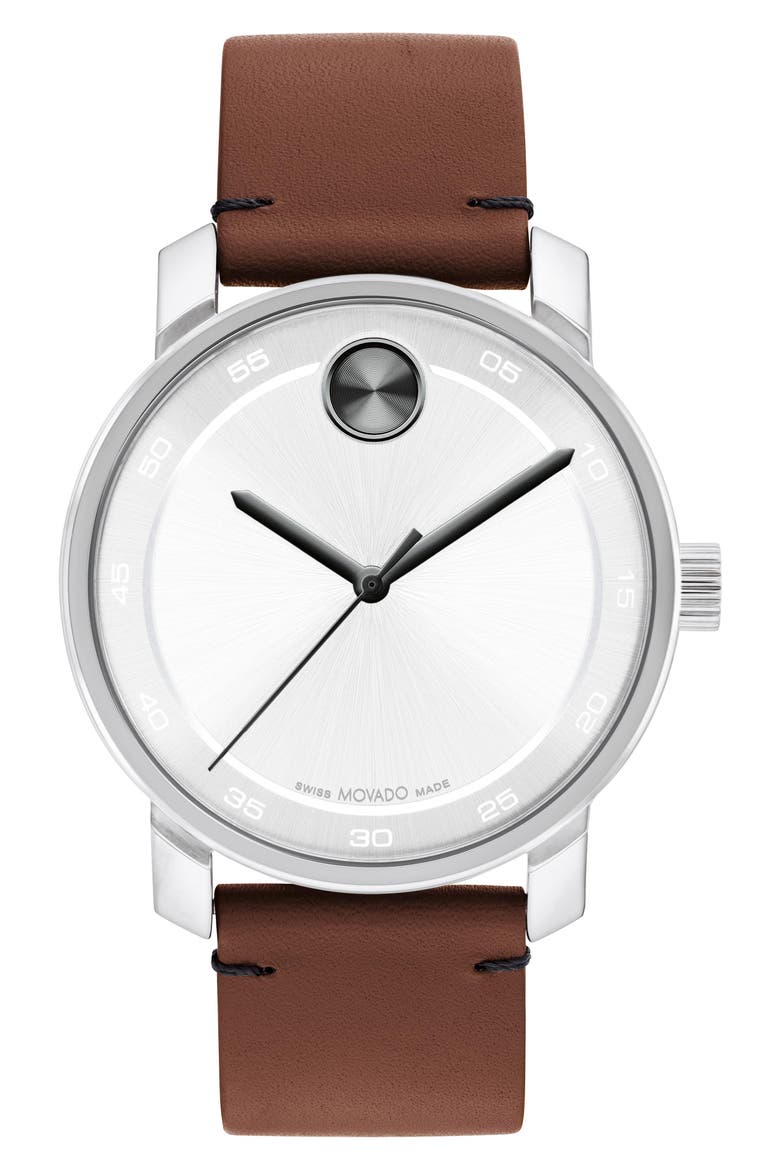 Bold Access Leather Strap Watch, 41mm, Main, color, WHITE