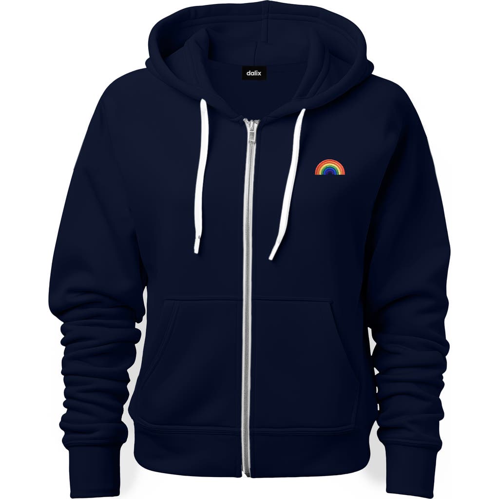 Dalix Rainbow Zip Hoodie In Navy Blue