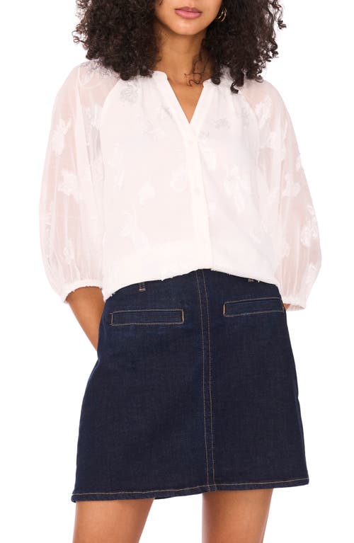 Vince Camuto Embroidered Front Button Top In White