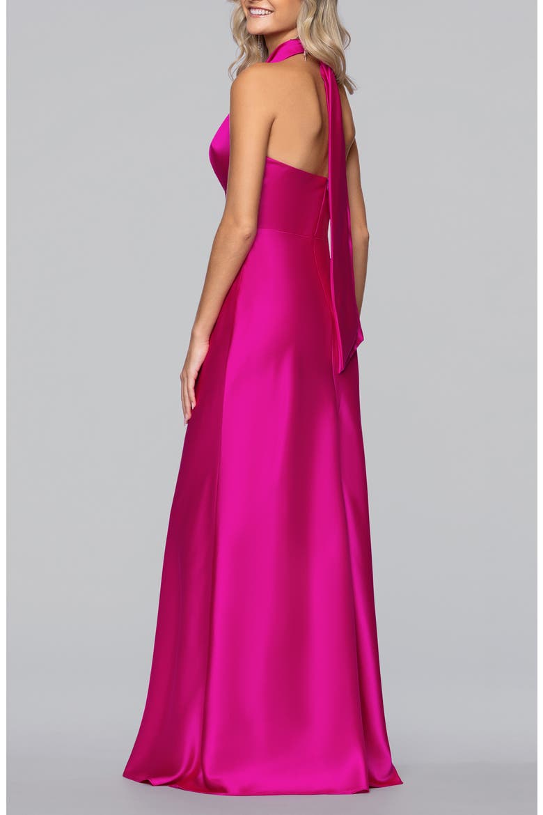 Satin Halter Gown, Alternate, color, FUSHIA