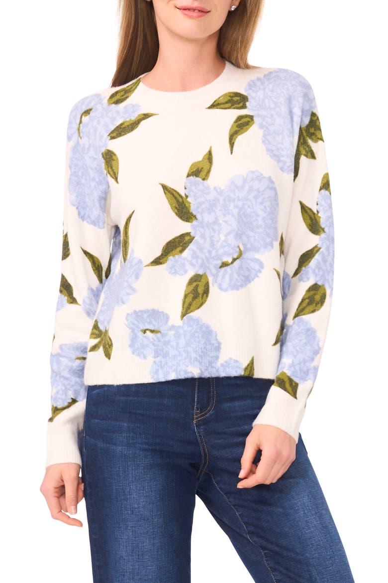 Floral Pullover Sweater, Main, color, NEW IVORY