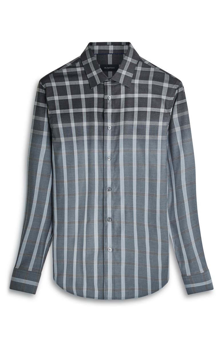 Bugatchi Julian Shaped Fit Ombré Check Stretch Cotton Button-Up Shirt, Alternate, color, 