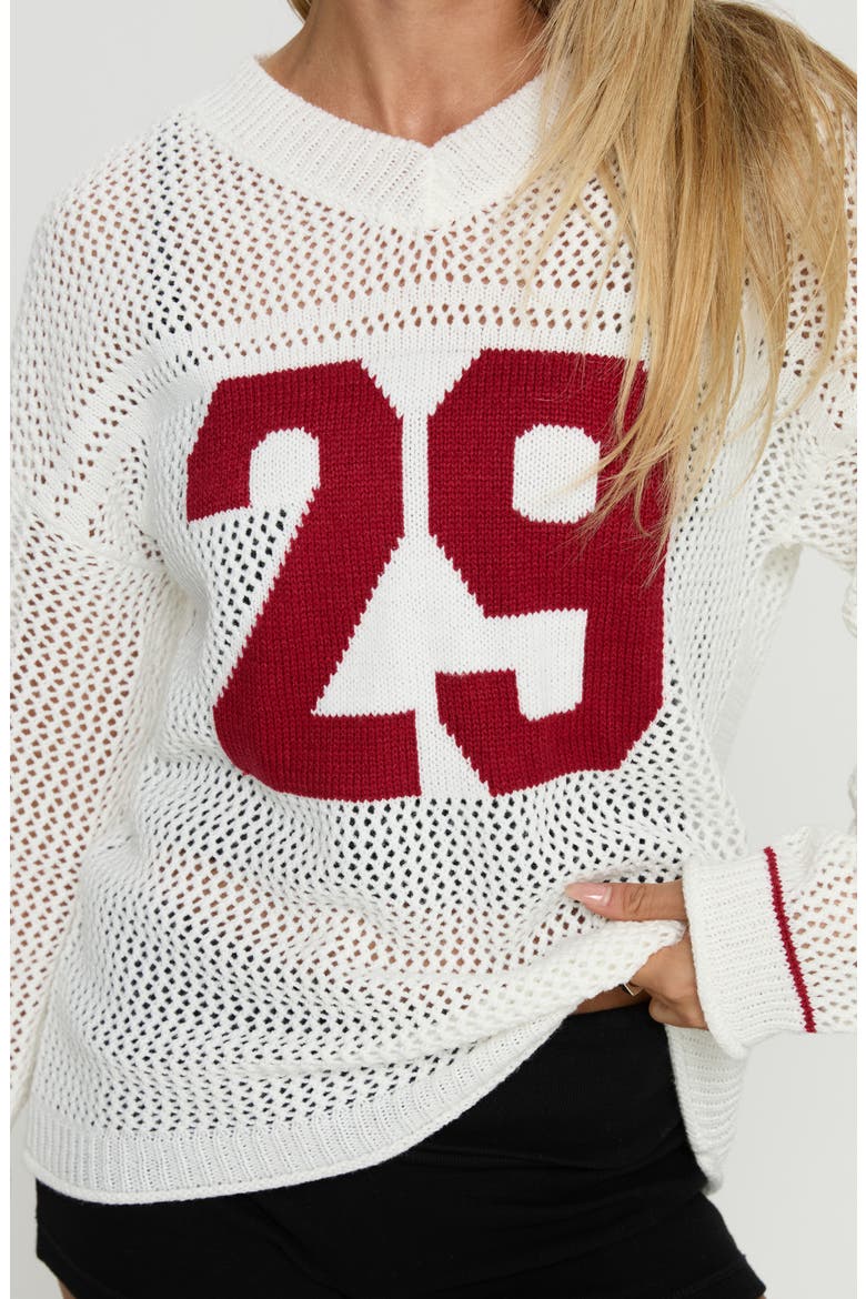 Korrin Graphic V-Neck Sweater, Alternate, color, WHITE