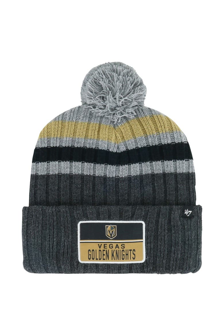 Men's '47 Gray Vegas Golden Knights Stack Patch Cuffed Knit Hat with Pom, Main, color, Gray