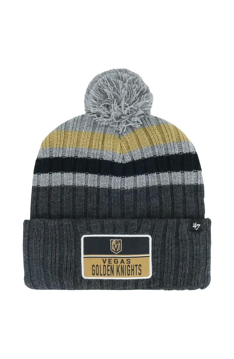 '47 Men's '47 Gray Vegas Golden Knights Stack Patch Cuffed Knit Hat with Pom, Main, color, Gray