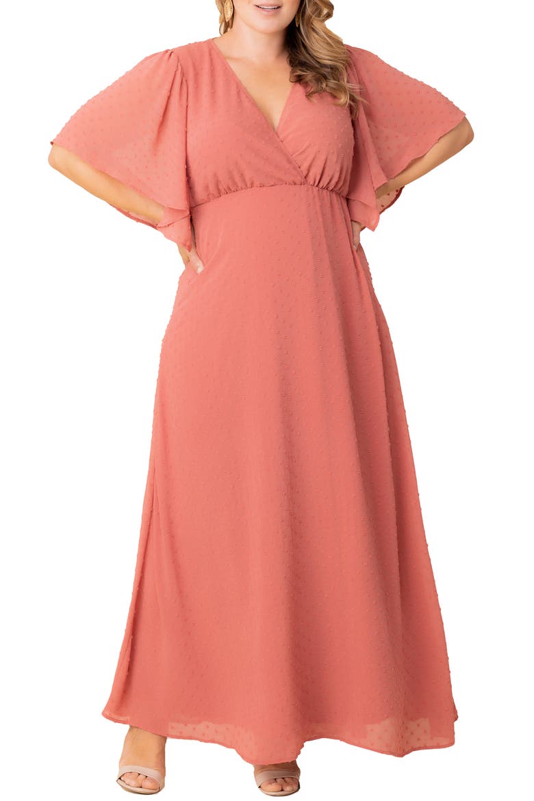 Carmella Flutter Sleeve Gown, Main, color, PEACHY KEEN
