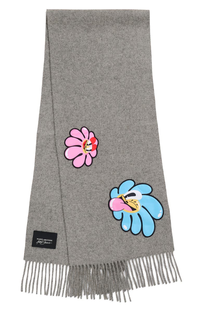 Marc Jacobs Daisy Appliqué Merino Wool Blend Scarf, Alternate, color,