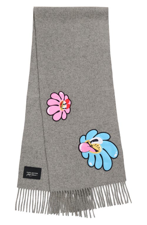 Marc Jacobs Daisy Appliqué Merino Wool Blend Scarf In Gray