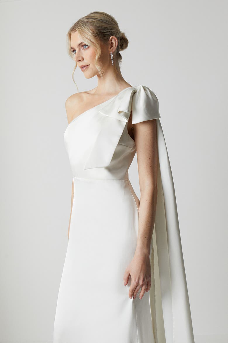 One Shoulder Satin Wedding Dress, Alternate, color, Ivory